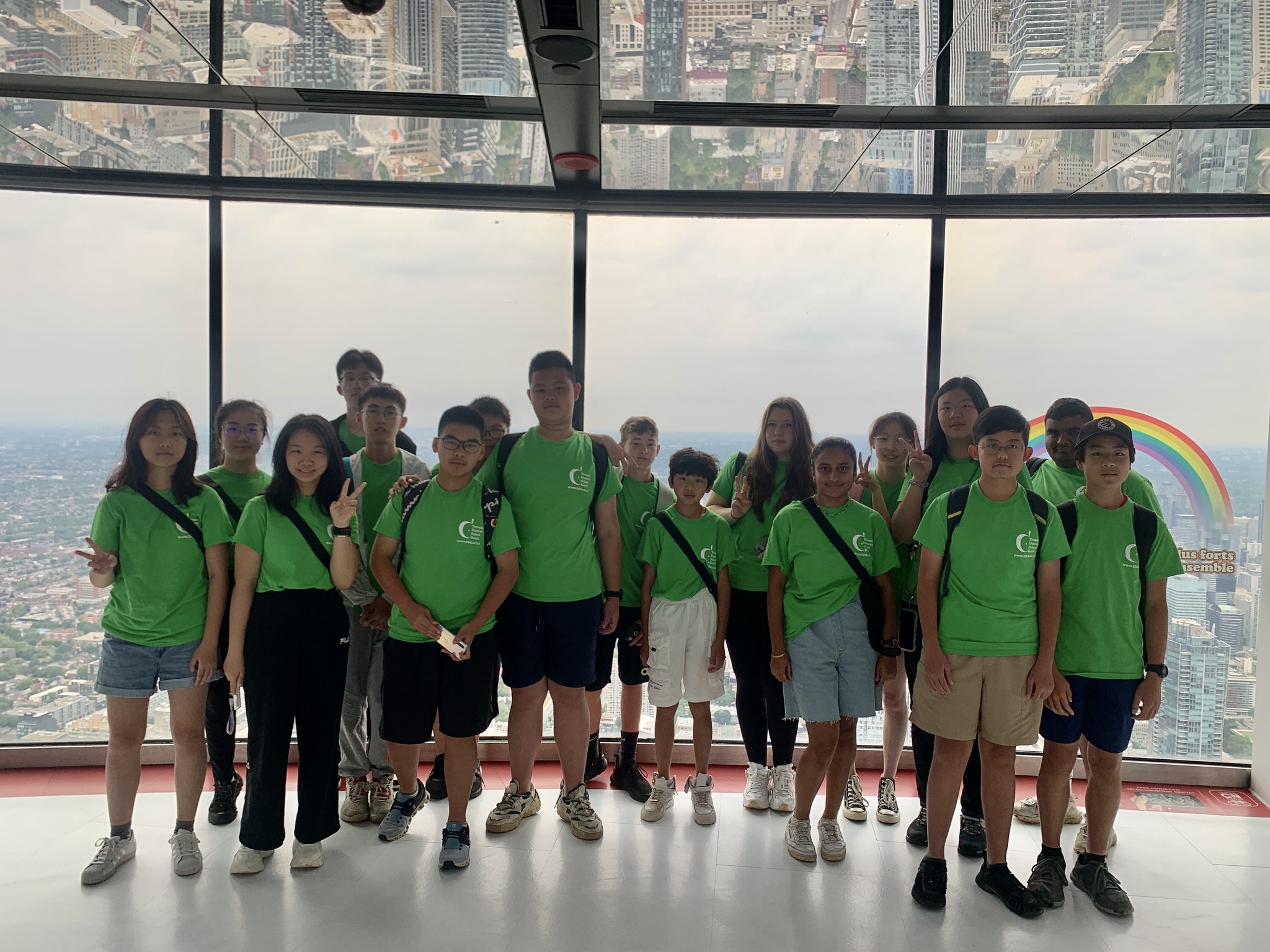 Group photo of international students at the CN Tower Open Gallery